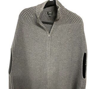 Talbots 100% Merino Wool Gray Zip‎ Up Sweater Cape with Ribbed Texture